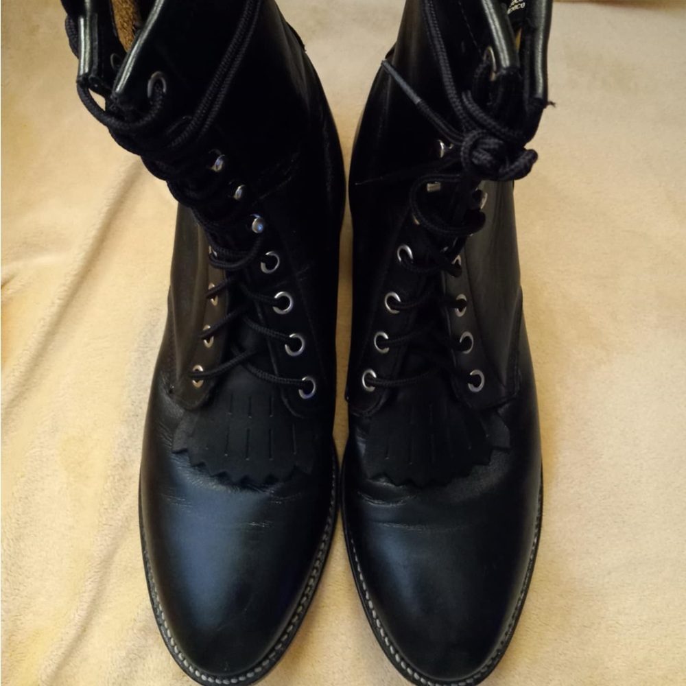 Justin Womens McKean Black Water Buffalo 7" Roper Toe Boot size 8 D